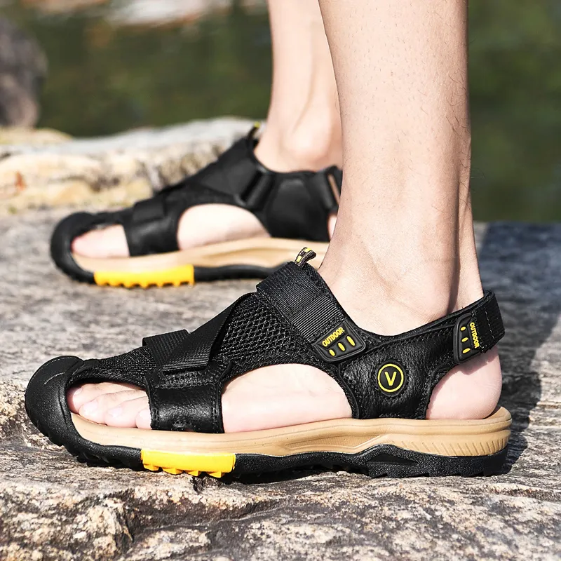 TOMAY Beach Sandals Men Black/Brown-1
