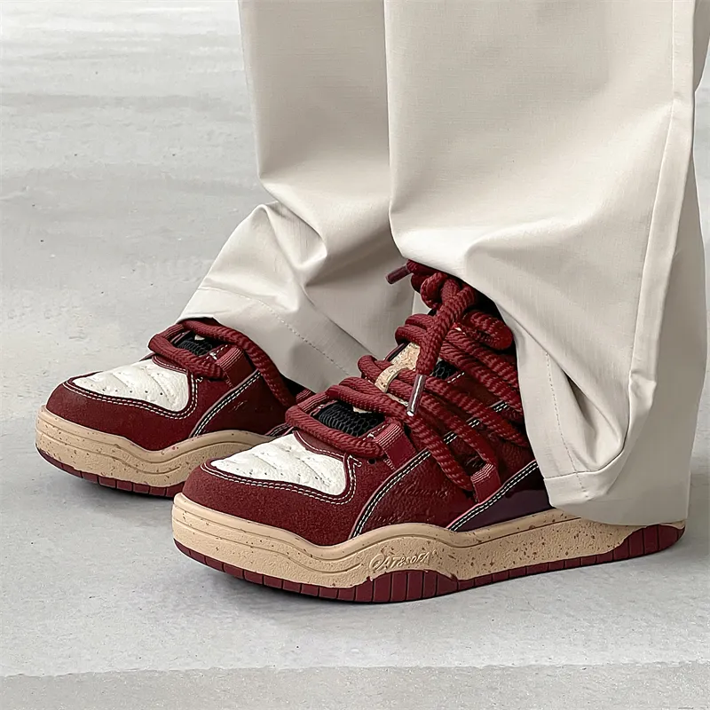 TOMAY Anti Slip And Wear Resistant Lightweight Low Top Skateboard Shoes Unisex Burgundy-1