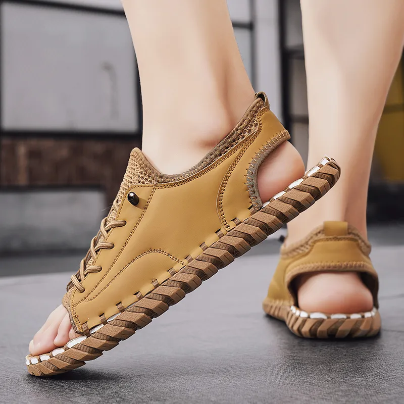 TOMAY Beach Sandals Men Black/Sand/Wheat-12
