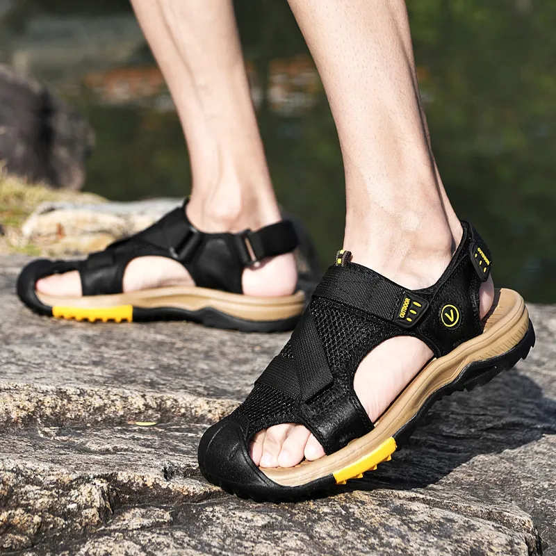 TOMAY Beach Sandals Men Black/Brown-3
