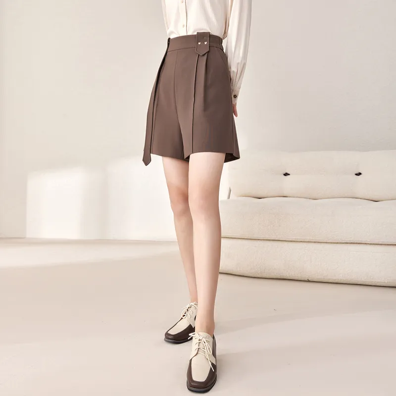 OUNIXUE Casual Shorts Women's Coffee-4