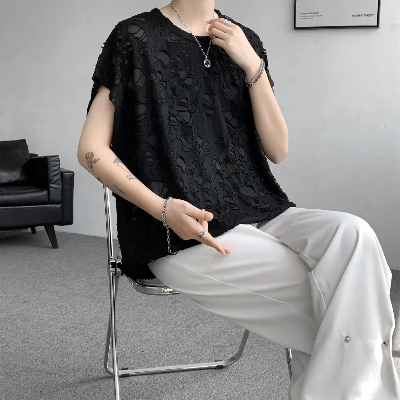 American Vintage Ripped Design Niche Cool Loose Fit Casual Sleeveless Tank Top Unisex-13