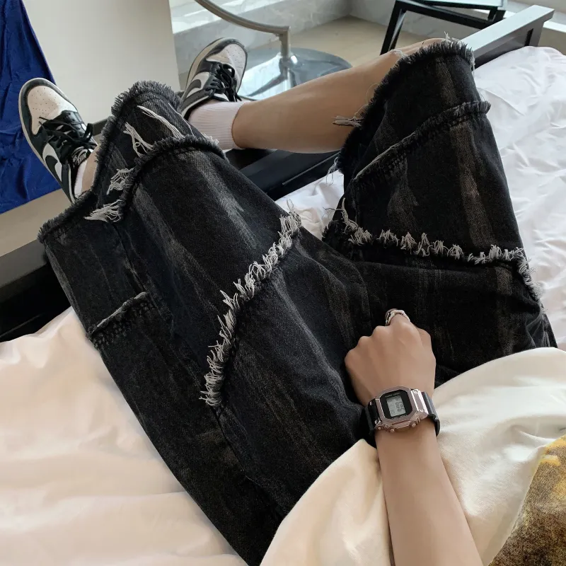 TESTUNG Fashion Denim Shorts Unisex Classic Black-3