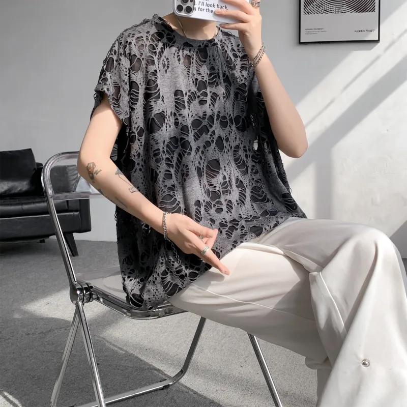 American Vintage Ripped Design Niche Cool Loose Fit Casual Sleeveless Tank Top Unisex-22