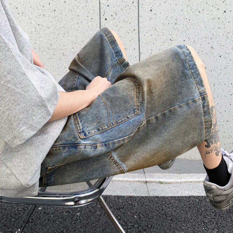 SXSY Denim Shorts Unisex Vintage Blue-5