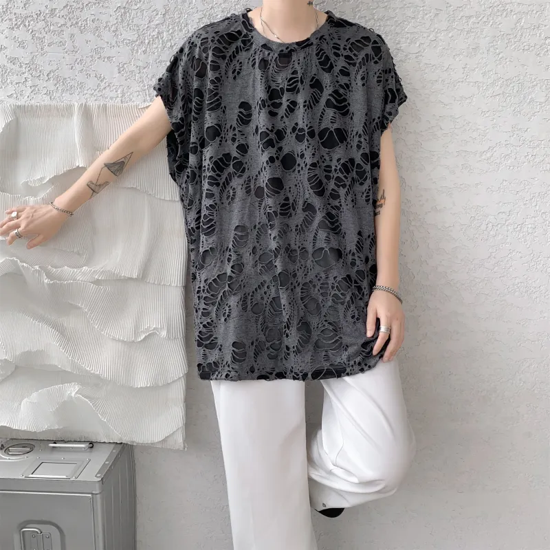 American Vintage Ripped Design Niche Cool Loose Fit Casual Sleeveless Tank Top Unisex-21