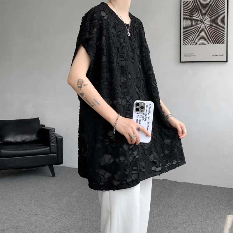 American Vintage Ripped Design Niche Cool Loose Fit Casual Sleeveless Tank Top Unisex-12