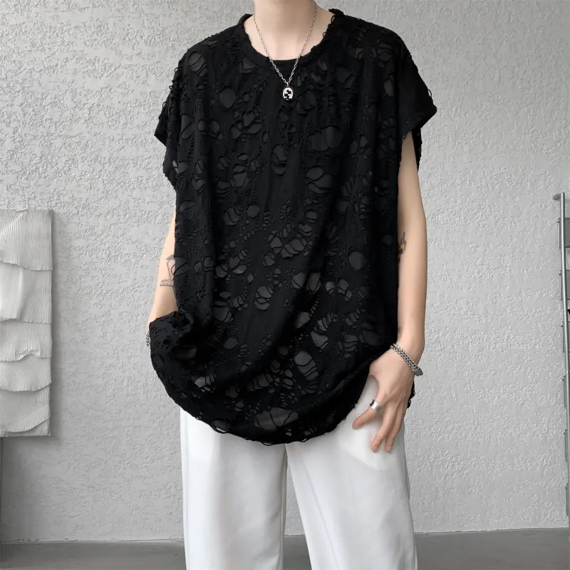 American Vintage Ripped Design Niche Cool Loose Fit Casual Sleeveless Tank Top Unisex-10
