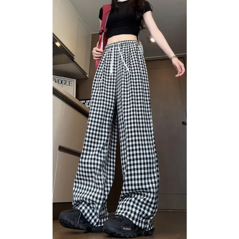 JIMI&JONS Casual Pants Unisex Black White Plaid-6