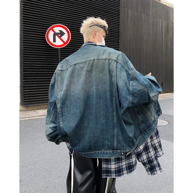 JIMI&JONS Denim Jackets Unisex Blue Gray Plaid-3
