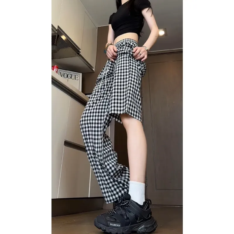 JIMI&JONS Casual Pants Unisex Black White Plaid-4