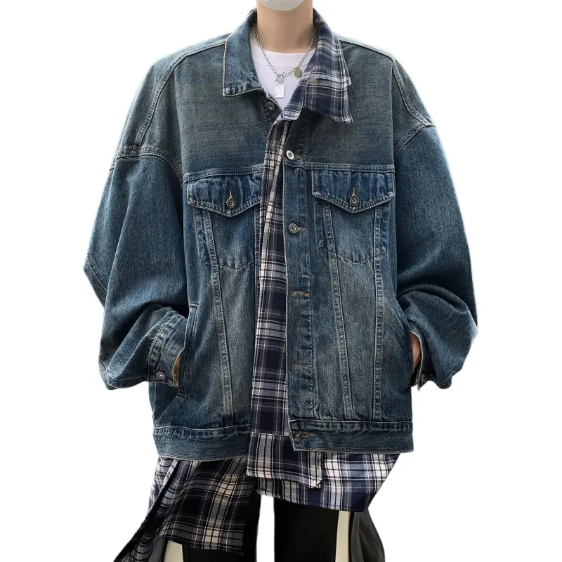 JIMI&JONS Denim Jackets Unisex Blue Gray Plaid-1