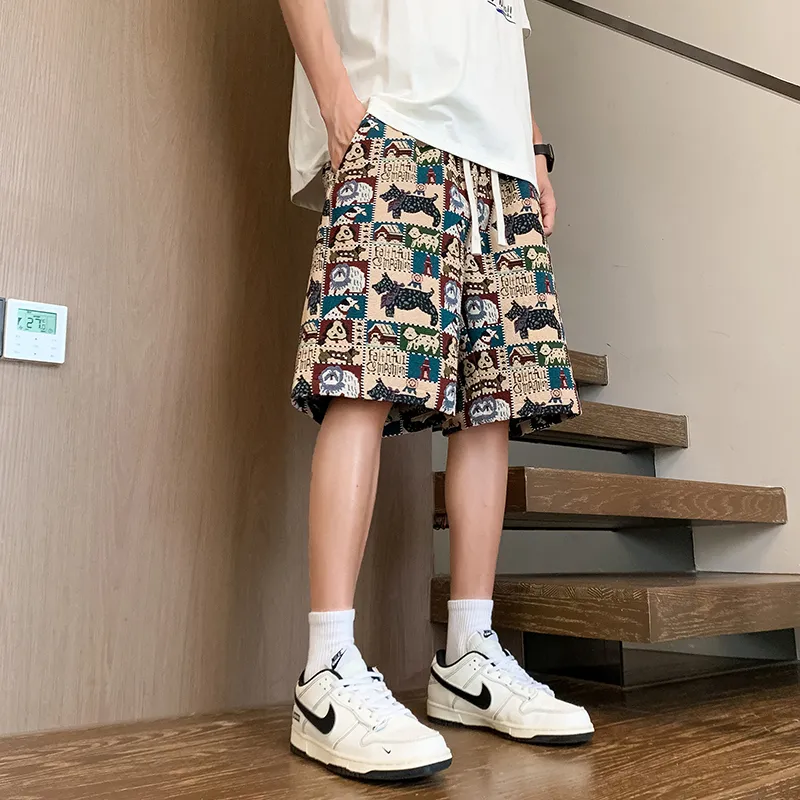 JIMI&JONS Casual Shorts Unisex Embroidery Dog-3