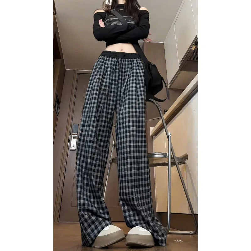 JIMI&JONS Casual Pants Unisex Black Plaid-4