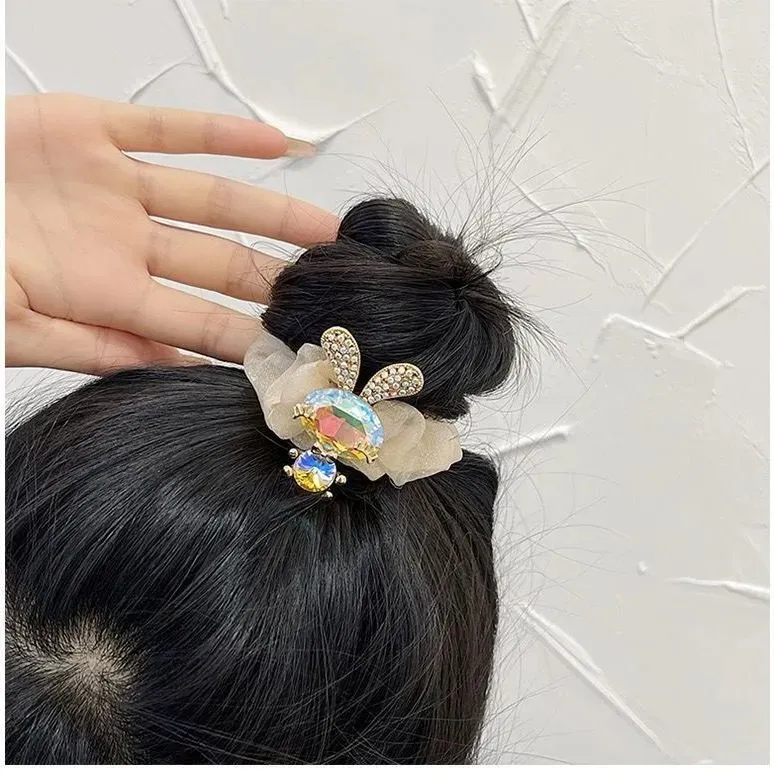 DJIN Fabric Alloy Rhinestone Faux Crystal Hair Tie Women's-1