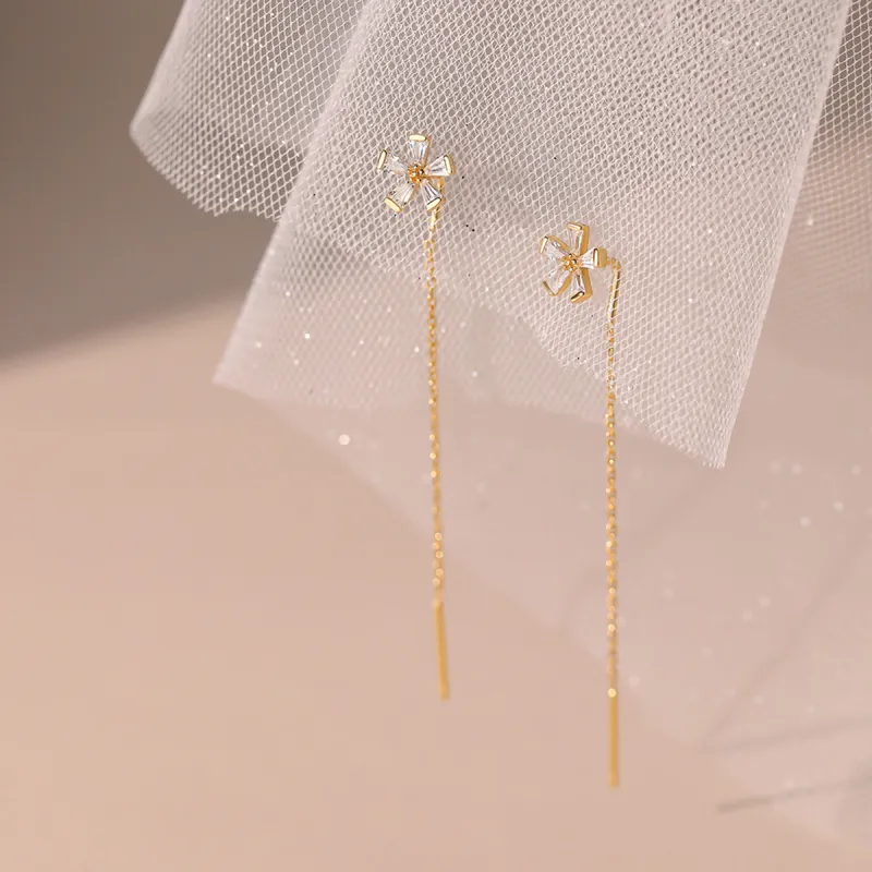 Beauty S925 Silver Drop Earrings Women's-3
