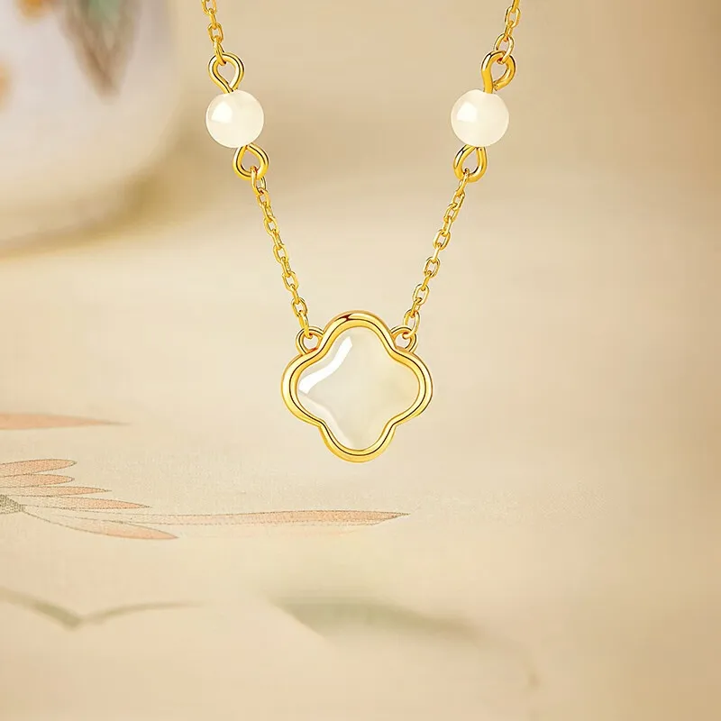 Gold Of China Necklaces Pale Greenish White Jade Unisex-2
