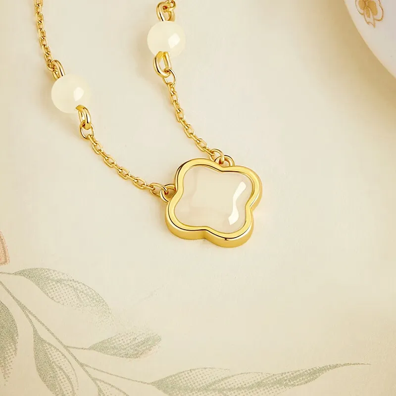 Gold Of China Necklaces Pale Greenish White Jade Unisex-1