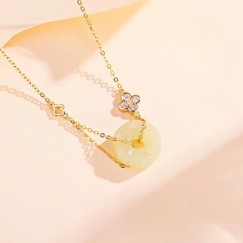Gold Of China Necklaces Pale Greenish White Jade Unisex-1