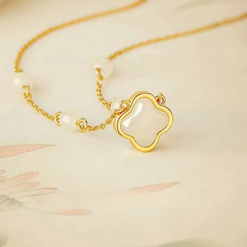 Gold Of China Necklaces Pale Greenish White Jade Unisex-3