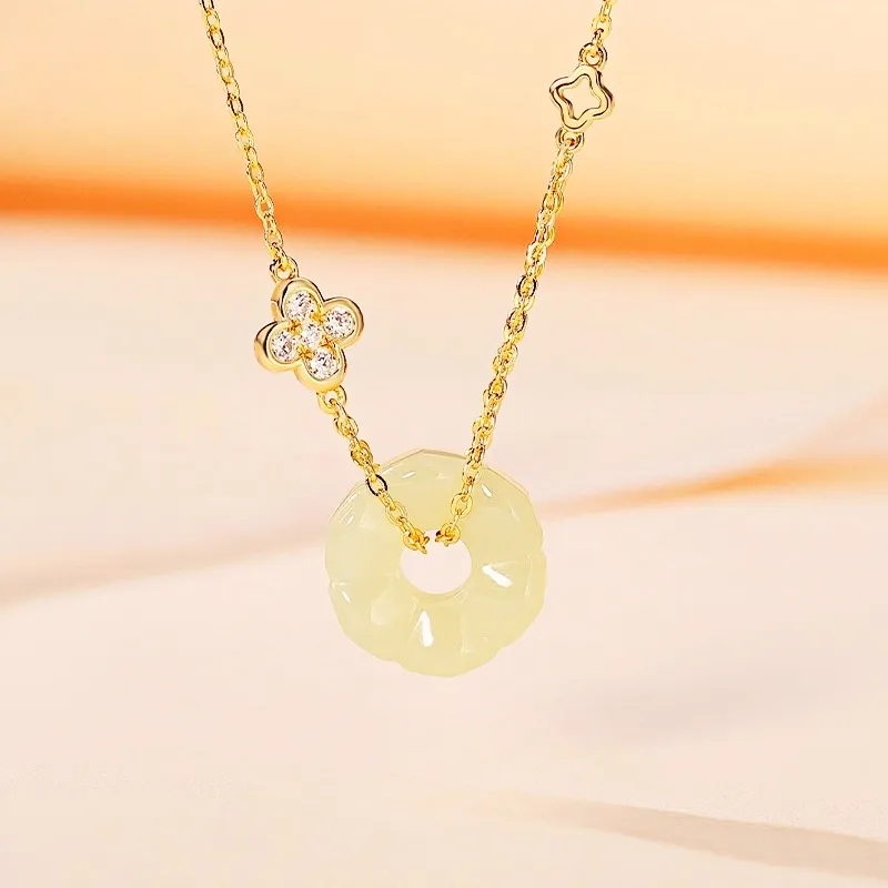 Gold Of China Necklaces Pale Greenish White Jade Unisex-2