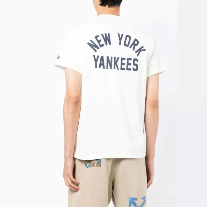 New Era Crew Neck T Shirt, Ecru Unisex-4