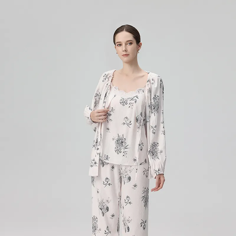 IIZZINI Pajama Set Women's White Peony-1