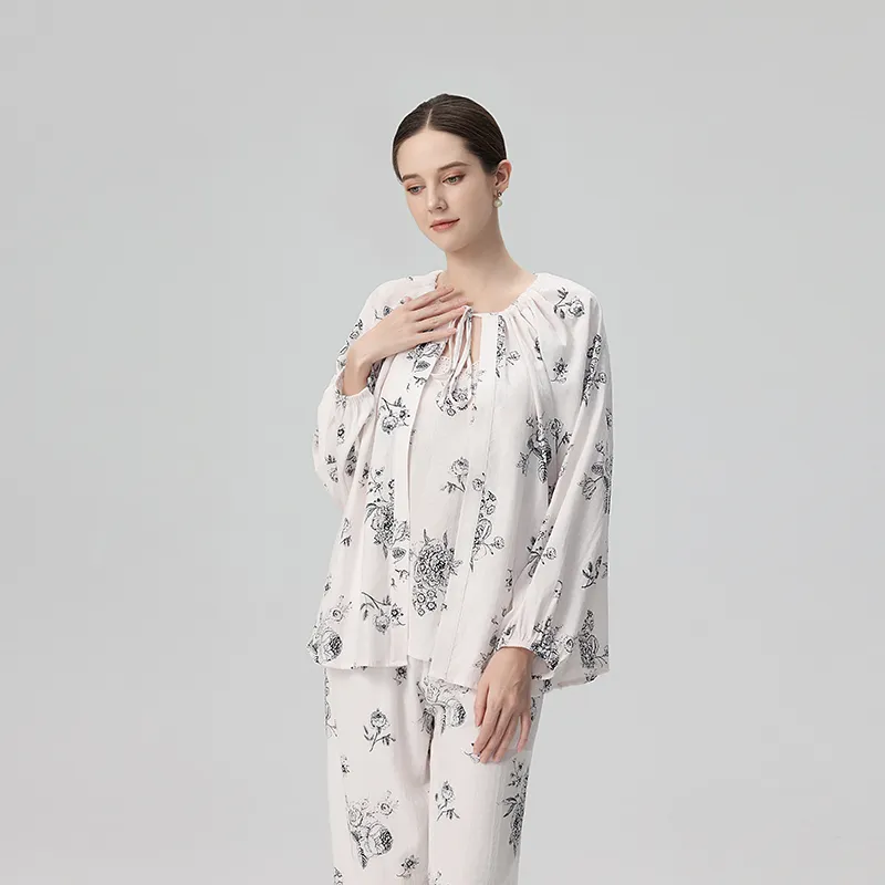 IIZZINI Pajama Set Women's White Peony-3