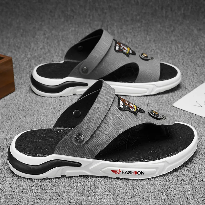PLAY COBBLER Rubber Sole Stitching Cut Out Abrasion Resistant Slip Resistant Flip Flops Men's-1