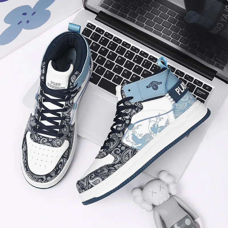 PLAY COBBLER Cushioning Wear-Resistant Low-Top Skateboard Shoes Unisex White Blue-3