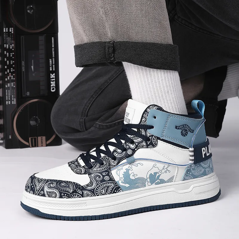 PLAY COBBLER Cushioning Wear-Resistant Low-Top Skateboard Shoes Unisex White Blue-9