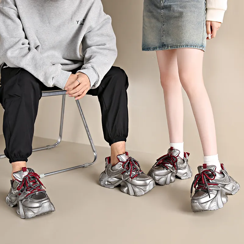 PLAY COBBLER Slip Resistant Lightweight Height Increasing Low Top Chunky Sneakers Unisex-3