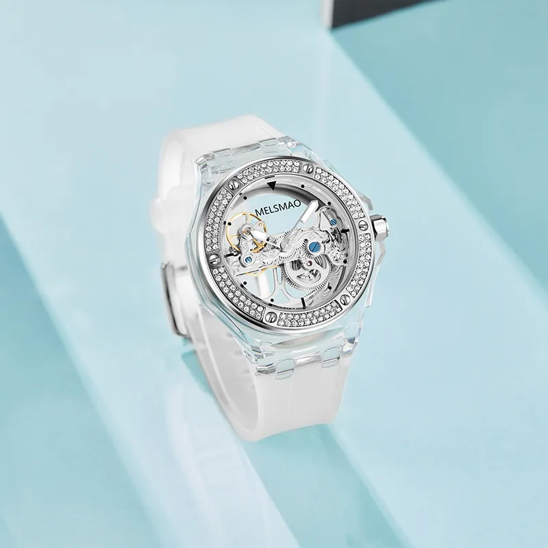 MELSMAO Mechanical Movement Rubber Strap Watch Women's Watch White Dial-4