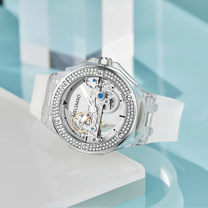 MELSMAO Mechanical Movement Rubber Strap Watch Women's Watch White Dial-5