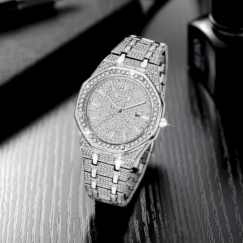 MELSMAO Luxurious Baby's Breath Men's Wrist Watch Quartz Movement Alloy Strap Watch Men's Watches Silver Dial-3