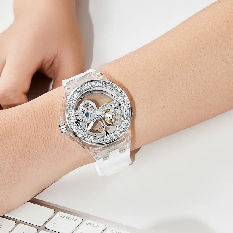 MELSMAO Mechanical Movement Rubber Strap Watch Women's Watch White Dial-3