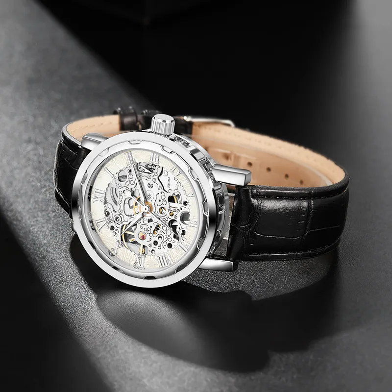 MELSMAO Semi-Automatic Wrist Watch Mechanical Movement Leather Watch Bands Watch Men's Watches Cut-Out Dial-11