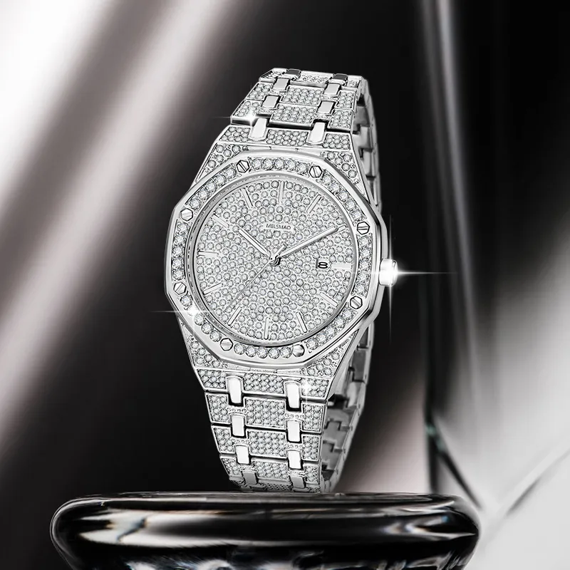 MELSMAO Luxurious Baby's Breath Men's Wrist Watch Quartz Movement Alloy Strap Watch Men's Watches Silver Dial-4