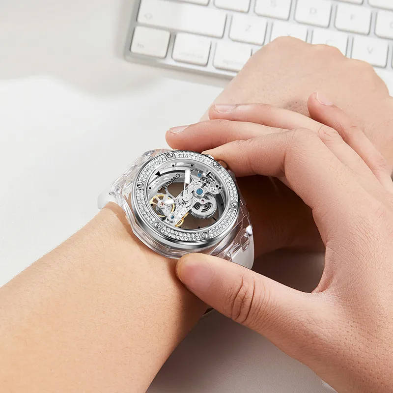 MELSMAO Mechanical Movement Rubber Strap Watch Women's Watch White Dial-6