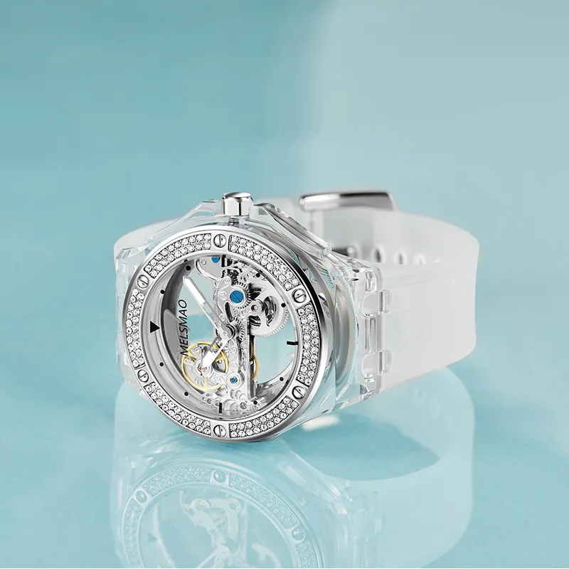 MELSMAO Mechanical Movement Rubber Strap Watch Women's Watch White Dial-2
