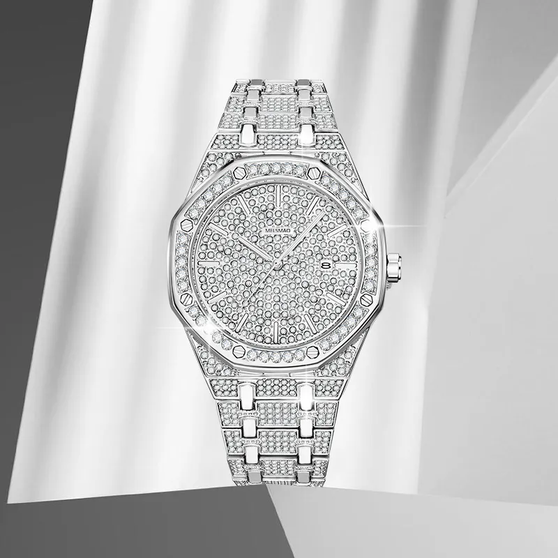 MELSMAO Luxurious Baby's Breath Men's Wrist Watch Quartz Movement Alloy Strap Watch Men's Watches Silver Dial-5