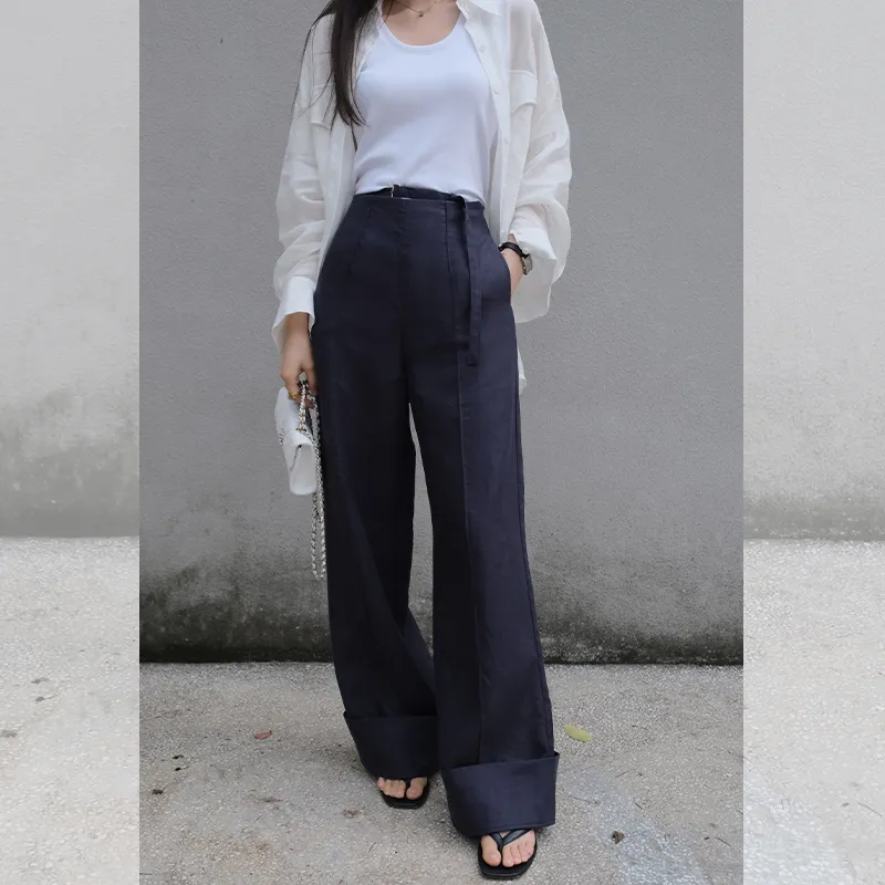 YUMOMO STAR Casual Pants Women's Elegance Navy Blue-5