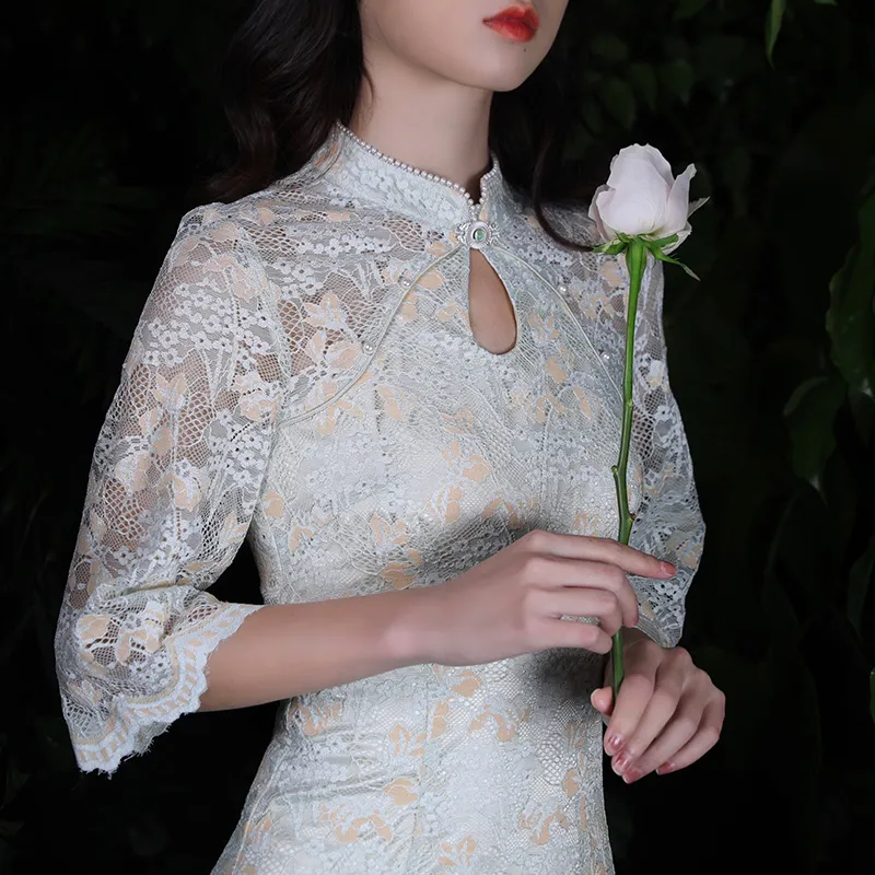 JINYE ORIENTAL Cheongsam Women's Light Aqua Green-2