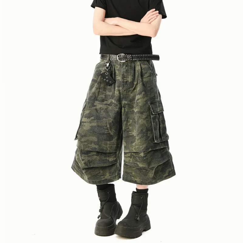 ZMHT Denim Shorts Unisex Green Camouflage-1