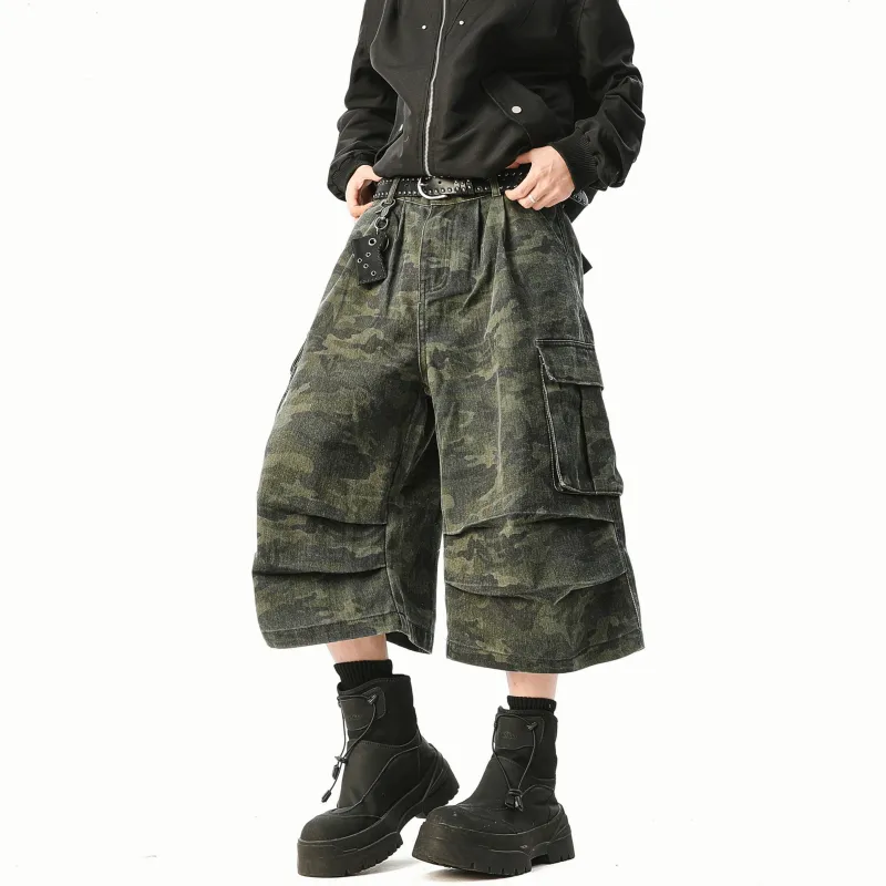 ZMHT Denim Shorts Unisex Green Camouflage-2
