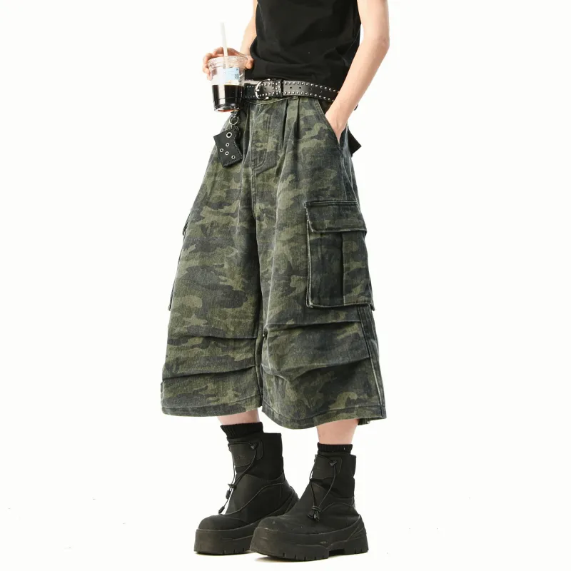 ZMHT Denim Shorts Unisex Green Camouflage-3