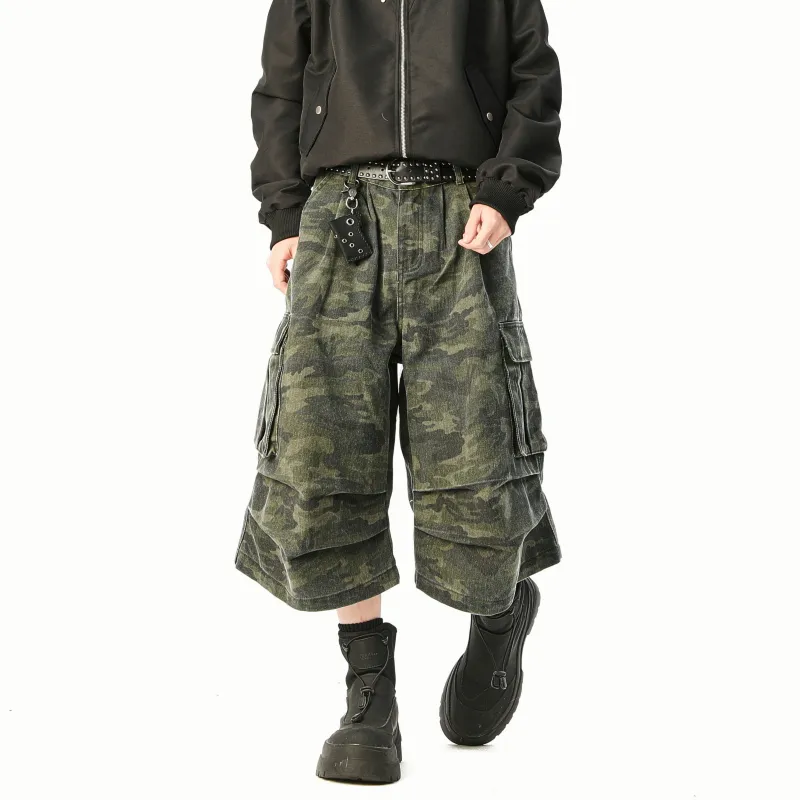 ZMHT Denim Shorts Unisex Green Camouflage-5