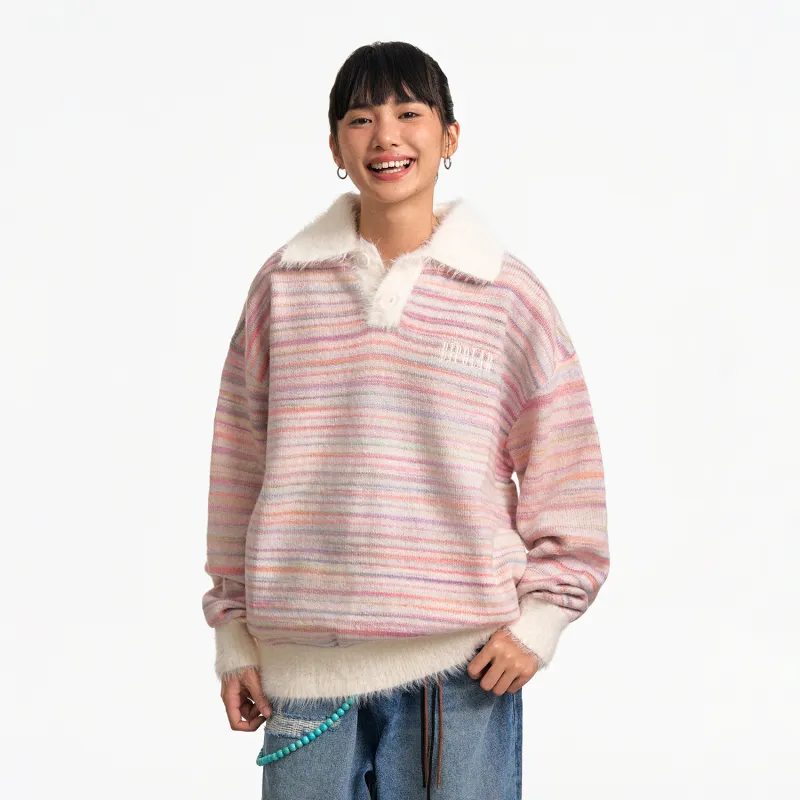 BIPOLAR POLO Sweater Unisex Colorful Striped Blue-2