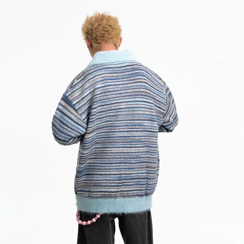 BIPOLAR POLO Sweater Unisex Colorful Striped Blue-8