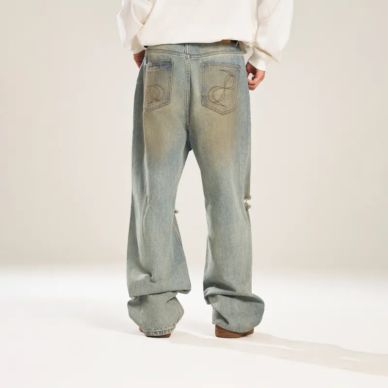 BIPOLAR All Season Jeans For Men, American Vintage Trendy Hip Hop Street Style Couple Bottom Unisex Blue-5